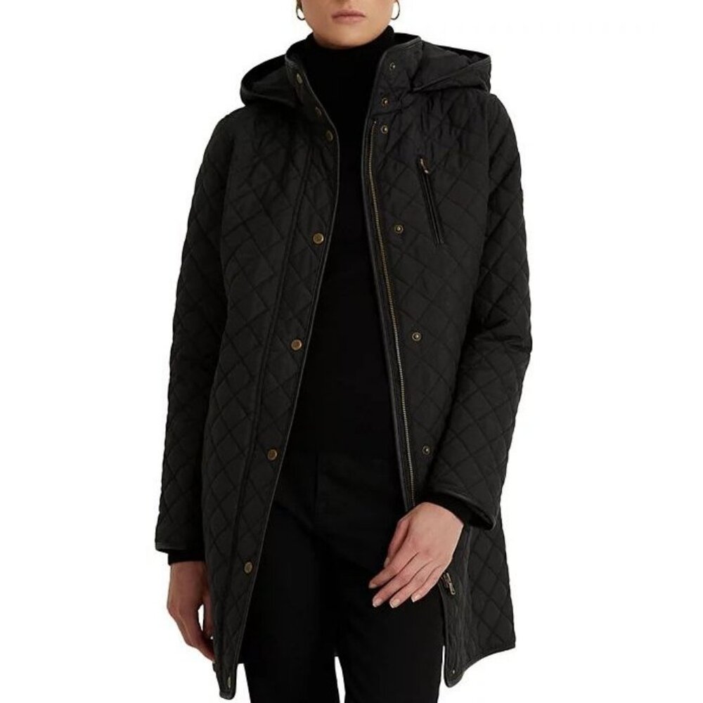New Ralph Lauren Hooded Quilted Coat, Black, Size XL